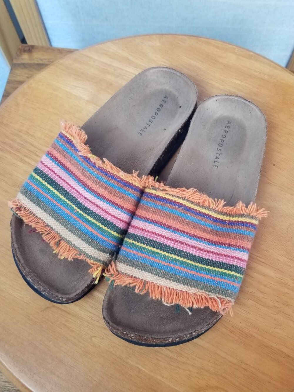 Aeropostale Colorful Slide Sandals Size 6 Cork Boho Hippie Festival Fringe